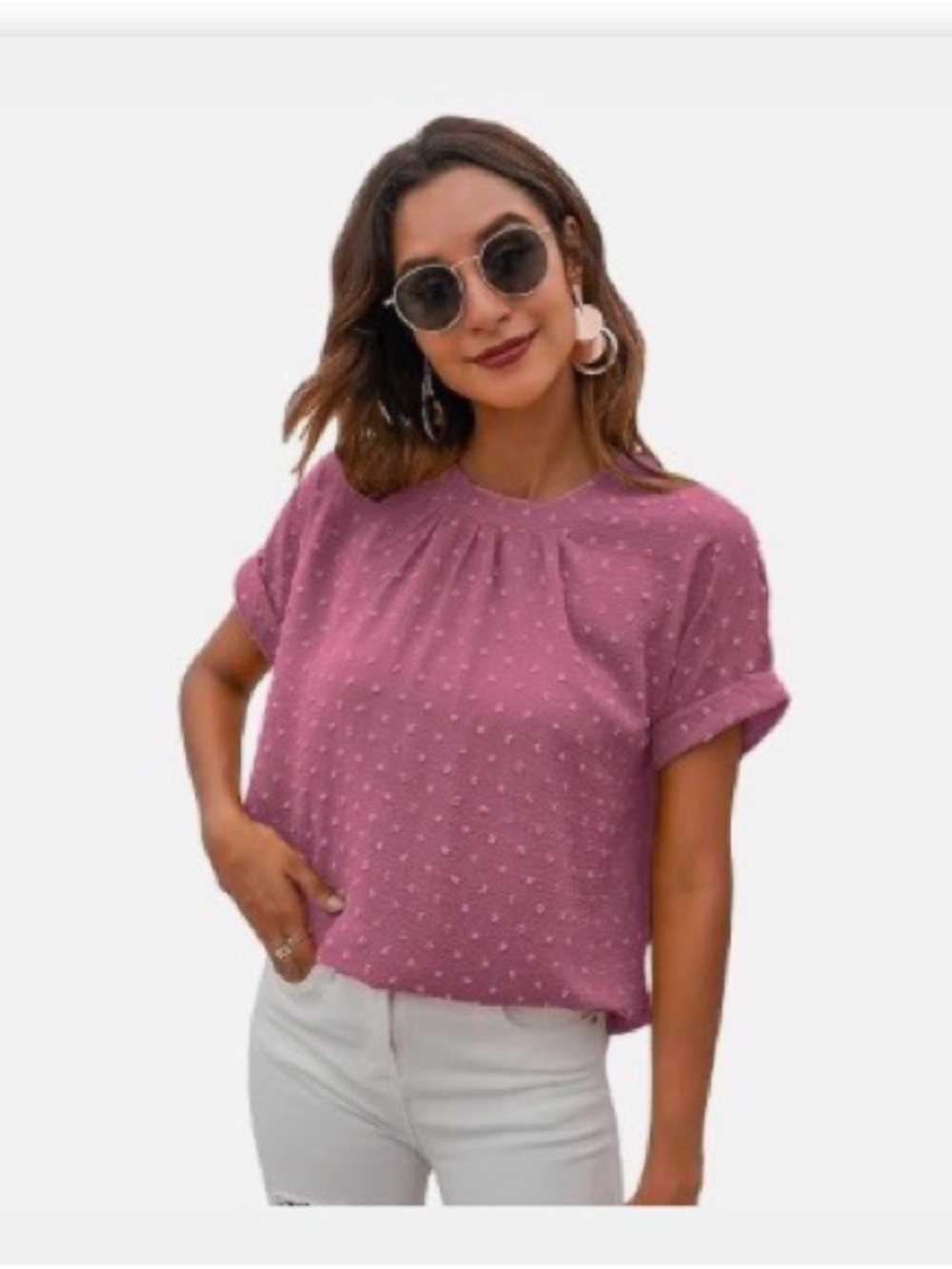 Casual Rose Pink Short Sleeve Dotted Blouse